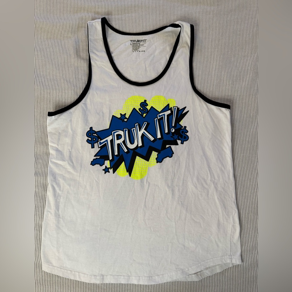 Trukfit men’s large White and Blue Graphic Tank Top